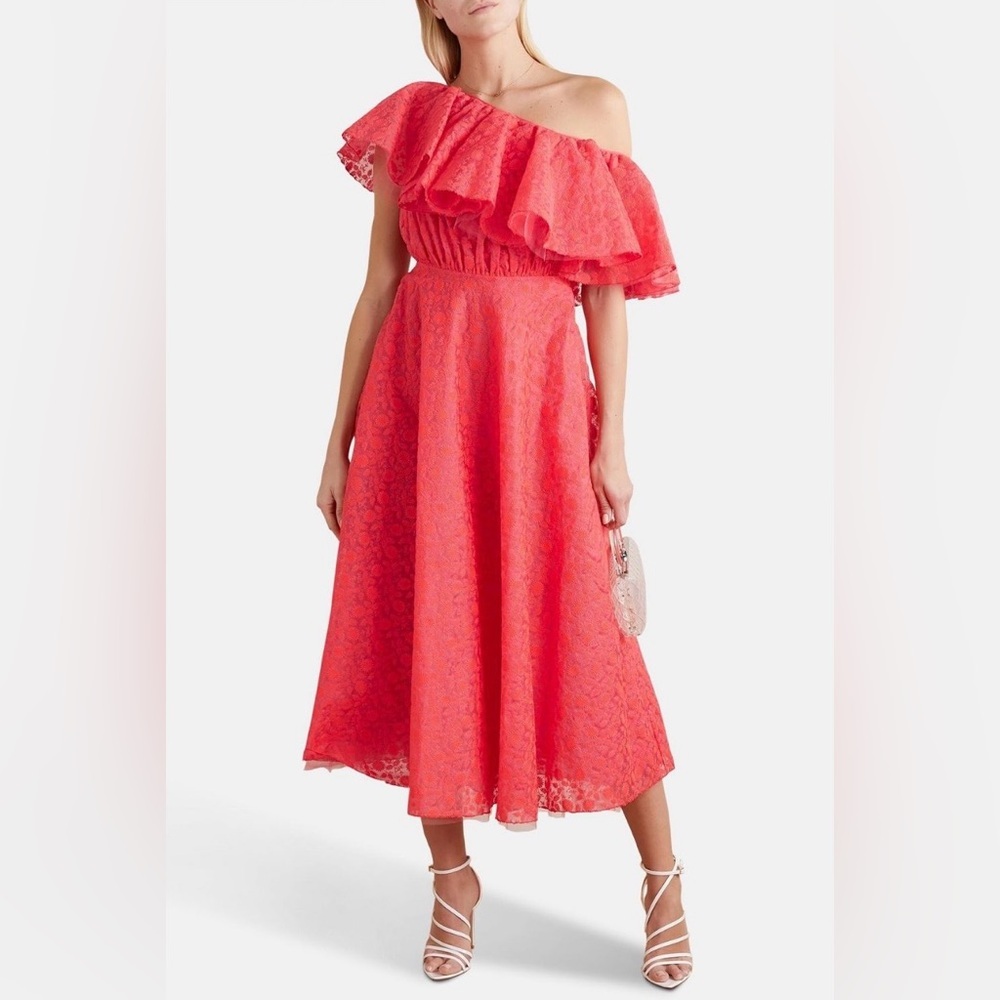Giambattista Valli Ruffled One-Shoulder Coral Dress NWT Sz 8